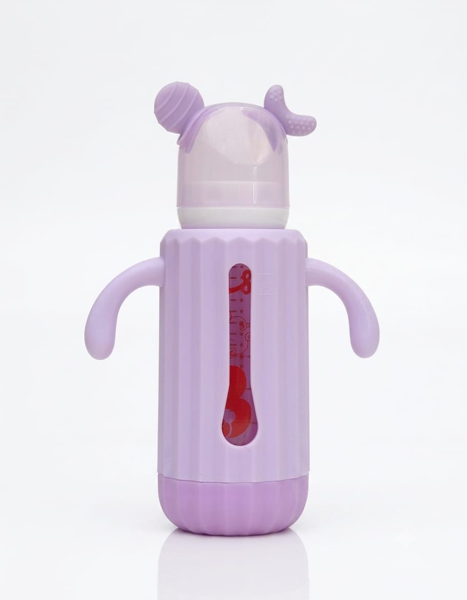 Crescent glass bottle with plastic cover 240ml