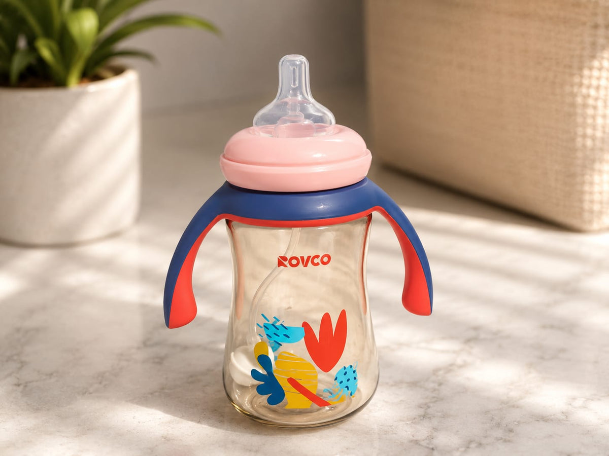ROVCO 3 in 1 Acrylic Feeding Bottle With Weighted Straw 300ml