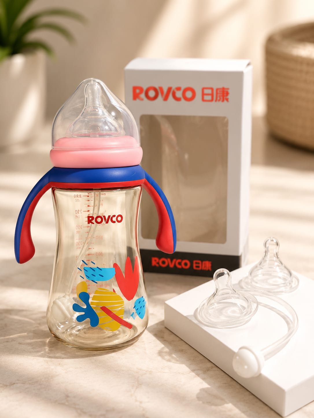 ROVCO 3 in 1 Acrylic Feeding Bottle With Weighted Straw 300ml